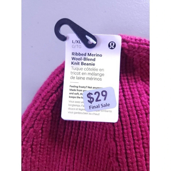 NWT Lululemon RIBBED MERINO WOOL BLEND KNIT BEANIE SZ L/XL Pomegranate main image 5